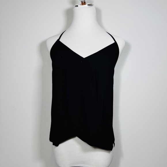 Pookie & Sebastian Tops - Pookie & Sebastian Black Draped Halter V-Neck Blouse Top